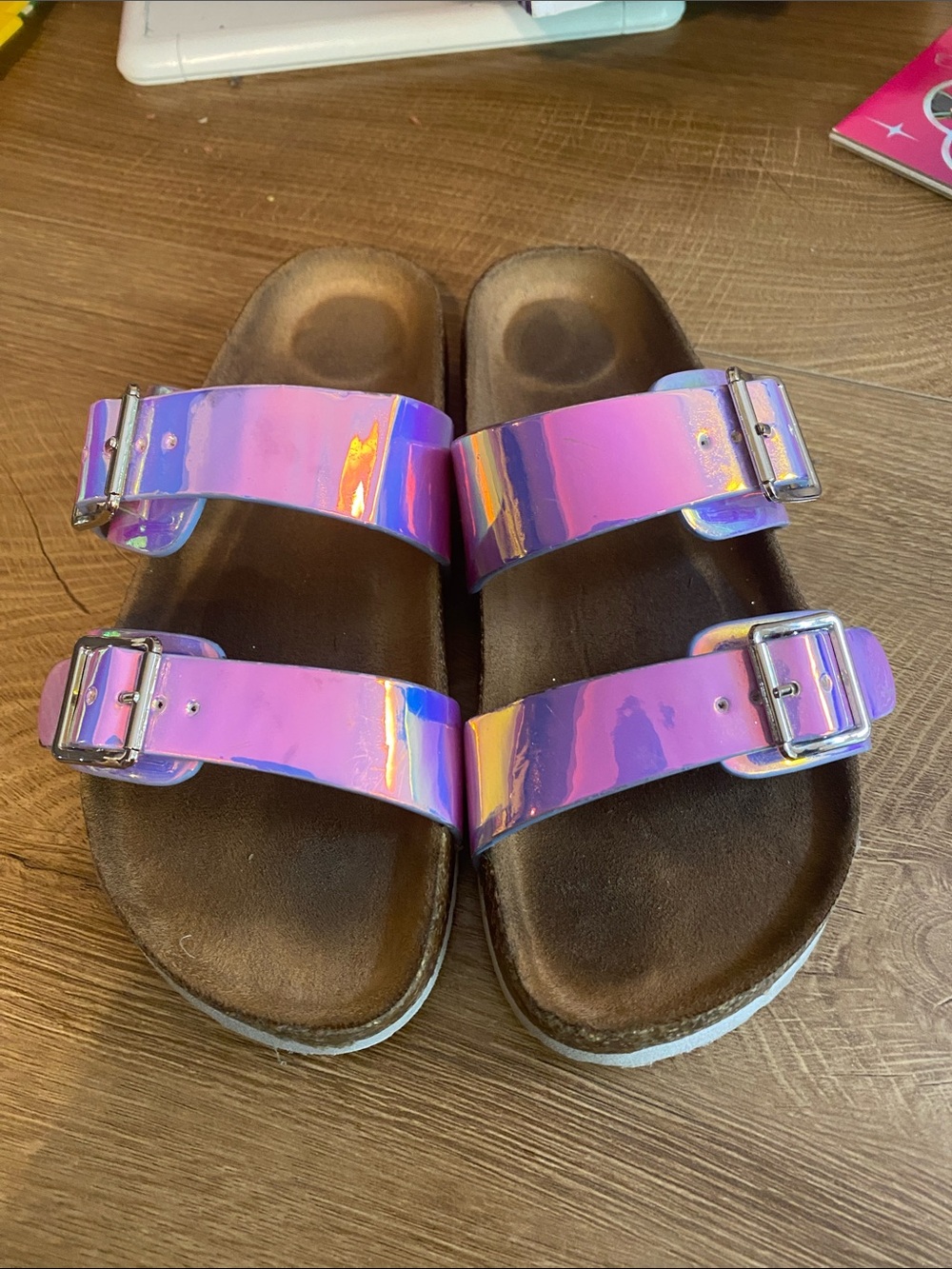 wonder nation Iridescent Pink Purple Double-Buckle Slide Sandals